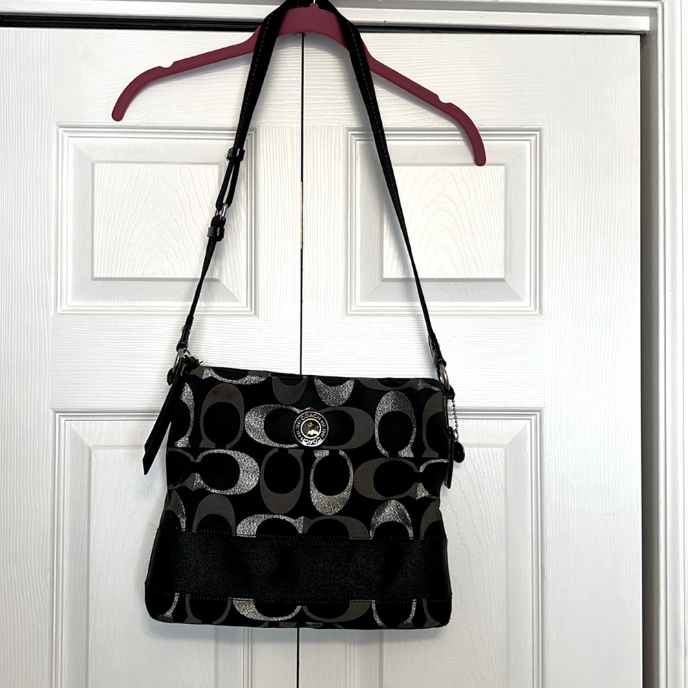 Coach Signature Crossbody Canvas Black & Silver